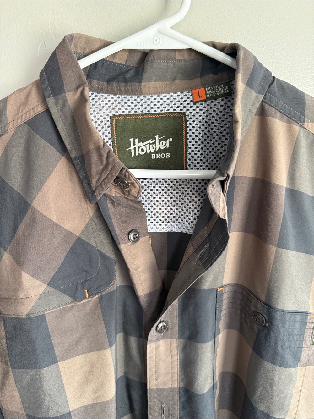 Howler Brothers Brown and Gray Plaid Casual Button-Down Shirt
